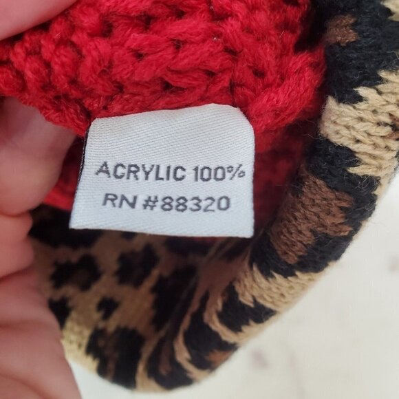 C.C Kids‎ Girl Beanie Leopard Animal Red tan Cableknit hat soft cozy - Picture 6 of 6